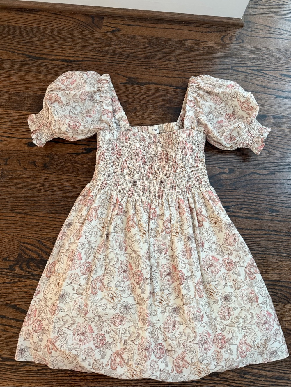 Pink Floral Smocked Puff-Sleeve Dress